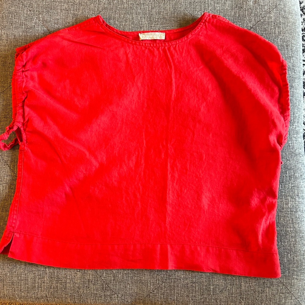 Everlane drawstring 100% linen top, red, size small
